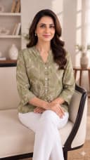 Saga Botnical Print Mandarin Collar Tunic Shirt for Women